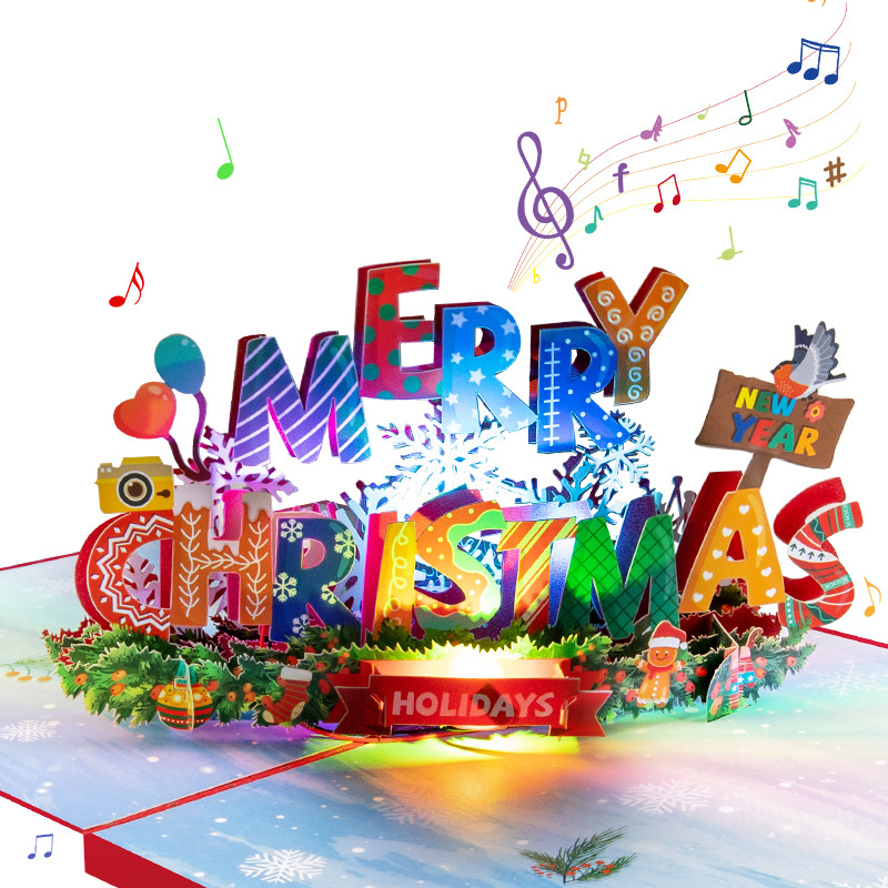 Description Picture 4 of itemChristmas Card 3D Stereo Music Light Greeting Card Santa Xmas Festival NewYear Winter Holiday Greeting Cards with Envelopes 2025