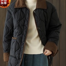 冬季轻薄2024新款外套女保暖棉服棉衣拼色加厚菱格年休闲夹棉翻领