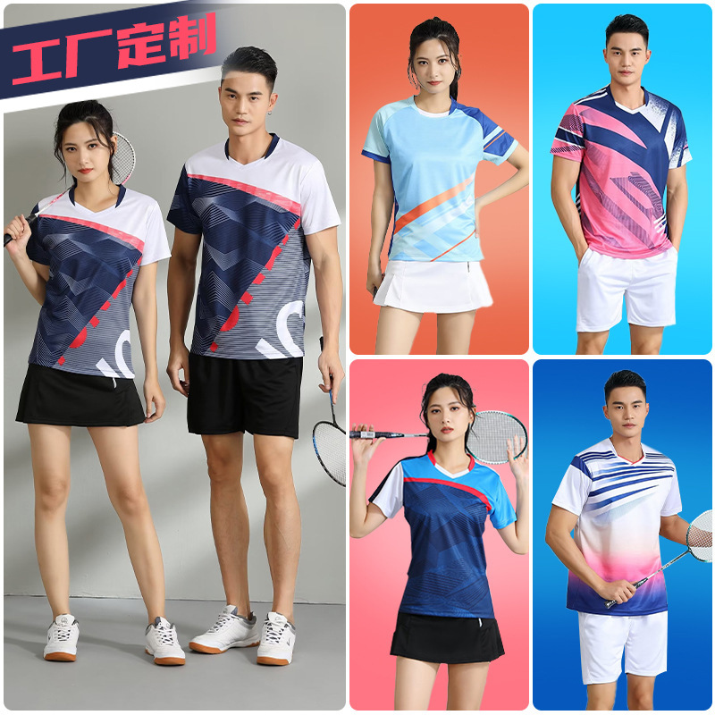 Traje de ropa de bádminton para hombres y mujeres parejas de secado rápido de manga corta de secado rápido voleibol de tenis deportes de tenis tenis tenis camiseta personalizada