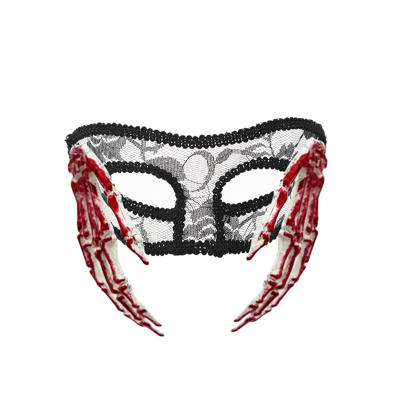 Halloween transfronterizo nuevo encaje plano baile mitad cara máscara princesa horrores esqueleto mano sangre props espectáculo