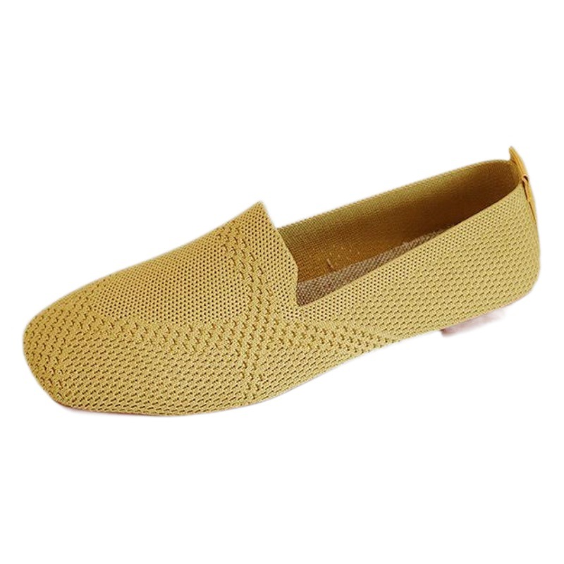 Zapatos de una sola capa tejidos de talla grande para mujeres 2022 Primavera y otoño nuevos zapatos planos de tela de punta cuadrada tejida volando zapatos de leche de mujer embarazada de fondo suave de punto