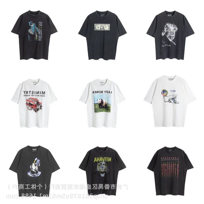 Epide Prefab Washed Distressed Mj Michael Jackson Printed Retro Cylinder T-Shirt