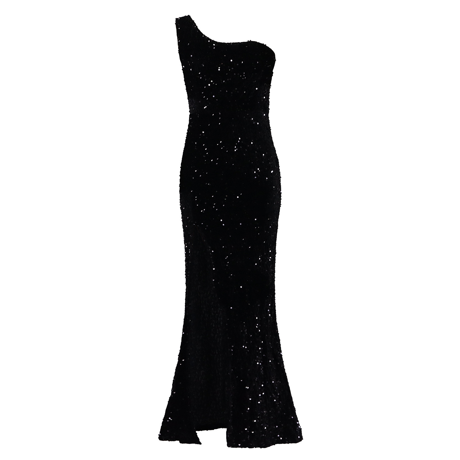 Elegant Sequin Maxi Dress Asymmetrical Shoulder High Slit Fashionable Design Evening Wear Party Dress Wholesale