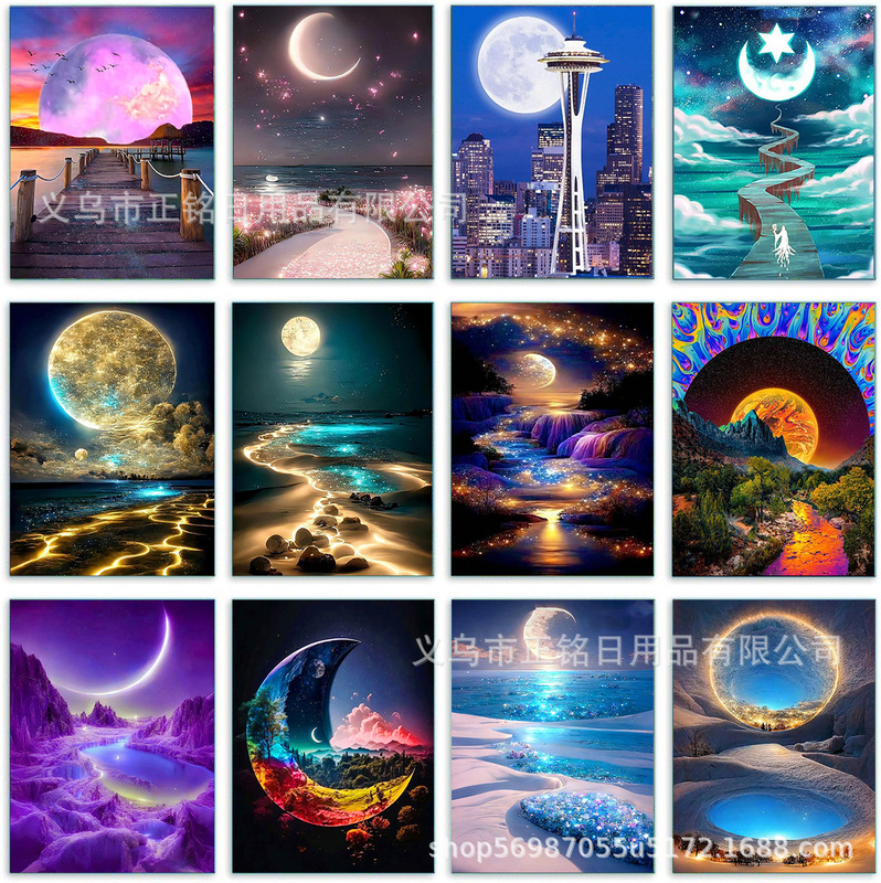 New moon landscape diamond painting full diamond diy diamond embroidery living room bedroom decorative painting cross-border for manufacturers to approve