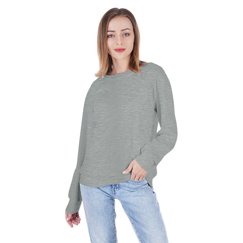 Felpa con cappuccio a maniche lunghe con scollo tondo autunnale, tinta unita, da donna, maglione di lana_voghion.com