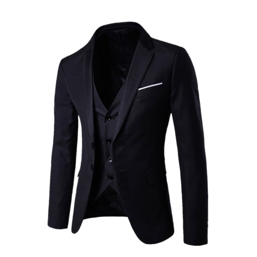 Traje de traje de los hombres negros estilo coreano slim fit negocios ropa formal profesional solo traje chaqueta de los hombres novio vestido de novia
