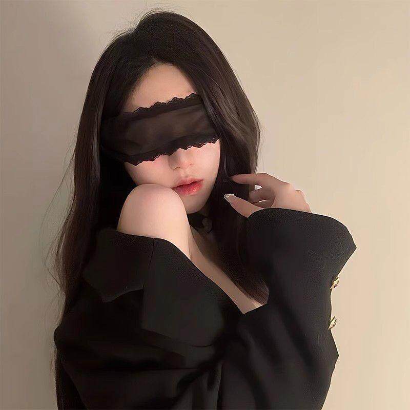Blindfold with Ribbon, Sexy Lace Eye Mask, Restraint Style Nightclub Black Headband Hair Accessory for Women, Adjustable