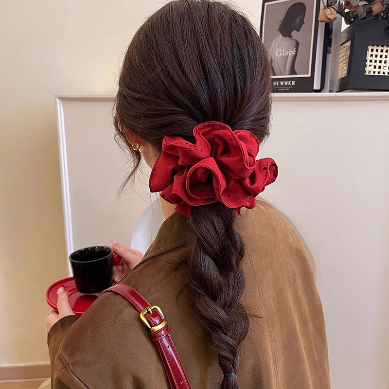 プリーツ水玉模様の韓国風女性用ヘアゴム、レイジースタイル、高級感、特大ボールヘッド、ポニーテール、ゴムバンドヘアロープ|undefined