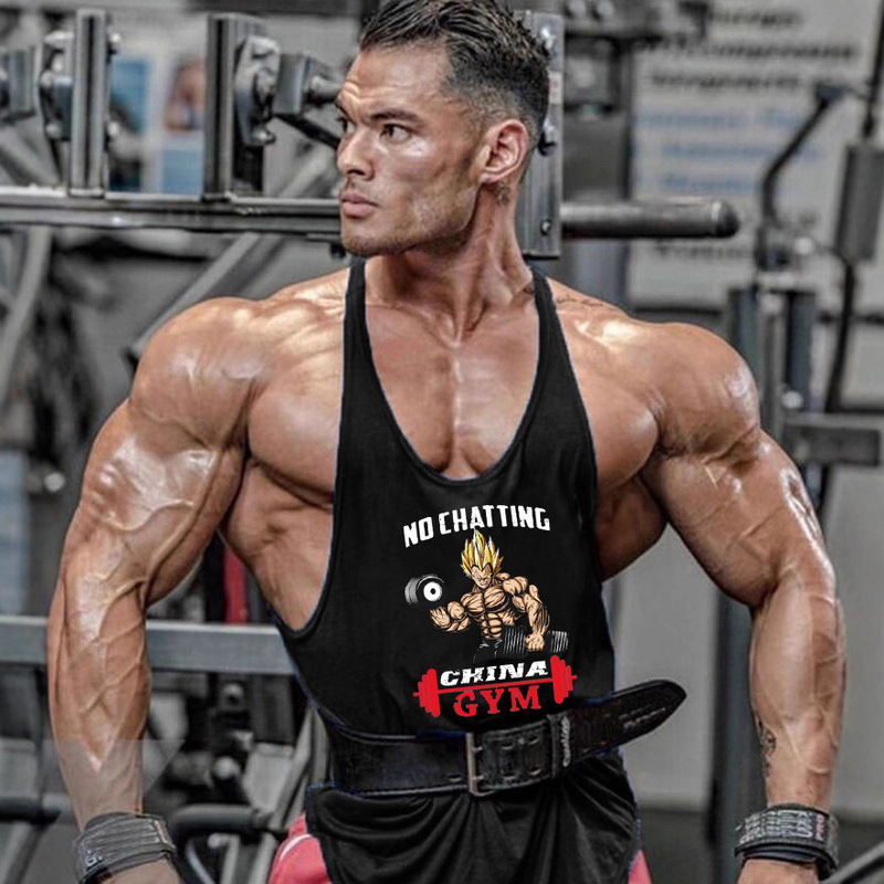 European and American Fine Sling Running Bodybuilding Fitness Men's Cotton Deep Digging I-Character Loose Sports Vest