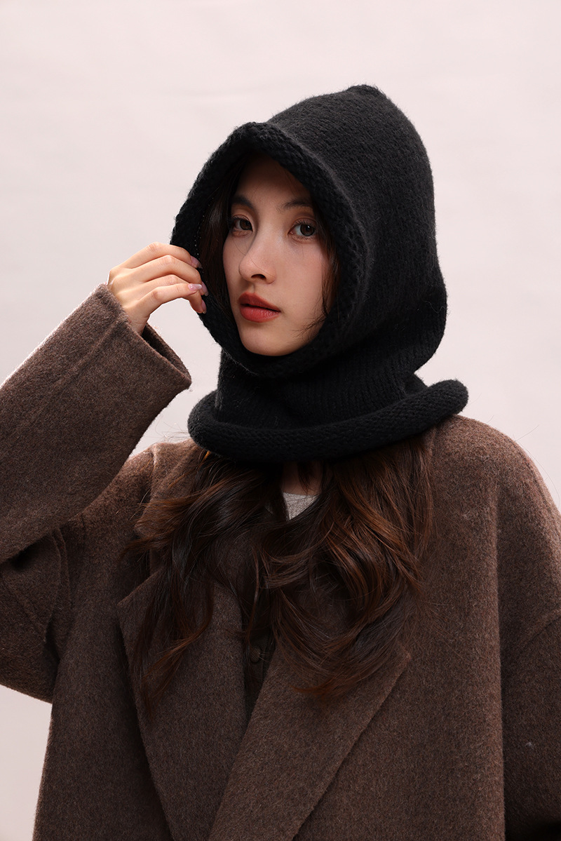 Cagoule coréenne pour enfants, couleur unie, col chaud, protection des oreilles, bonnet tricoté pour couple, pour hommes_voghion.com