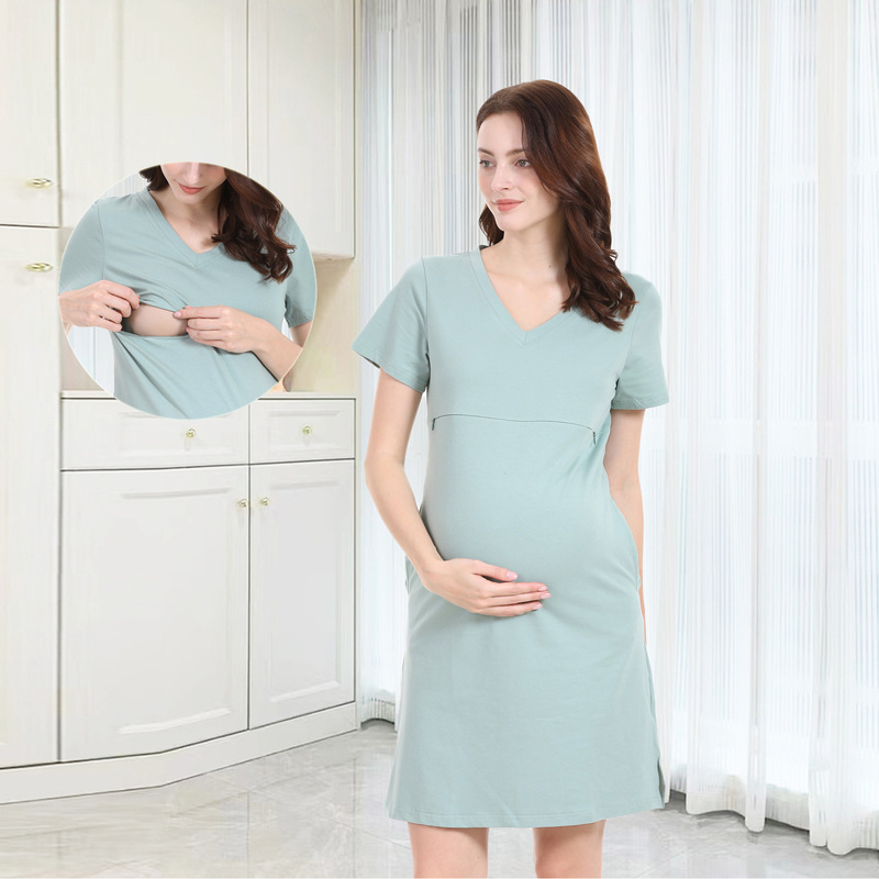 2025 new cross-border nursing nightgown summer postpartum nursing plus size home clothing pregnant women pajamas skirt month clothing