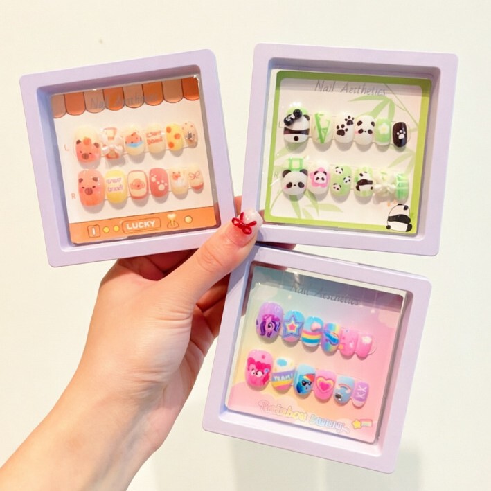 Cute Cartoon Children's Wearable Nail Stickers with Jelly Glue, Removable Nail Art Stickers for Little Girls, Sweet and Trendy