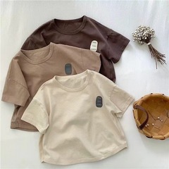 綿100%の男の子用半袖Tシャツ、子供用夏服、スタイリッシュなプリント、多用途カジュアル韓国風トップス