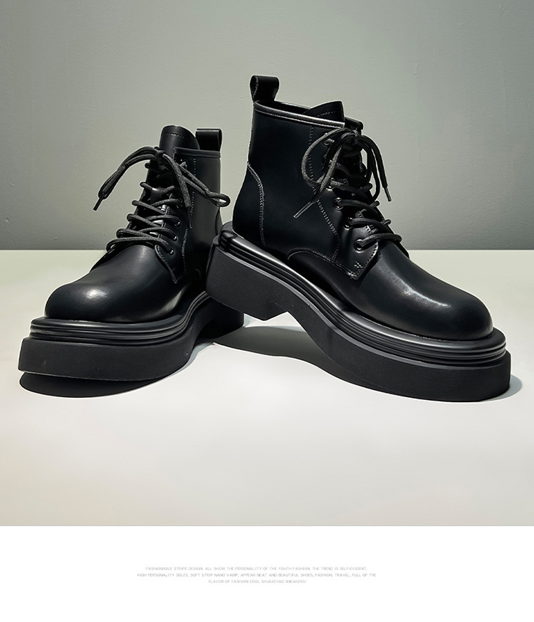 Black Men's Chunky Soled Martin Boots British Style Short Boots_voghion.com
