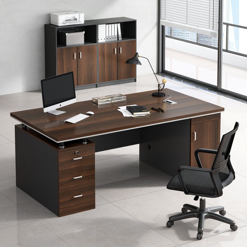 Office Computer Desk and Chair Set with File Cabinet, Lockable Drawer, Executive Desk, Home-Use Long Table