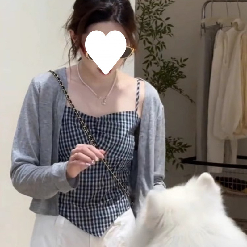 法式气质简约穿搭女装2025新款爆款防晒开衫吊带减龄阔腿裤三件套|undefined