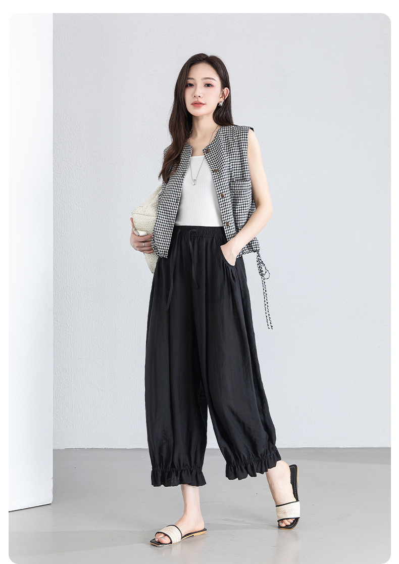 Quần culottes nữ ống rộng cạp chun co giãn, chất liệu Lyocell thoáng mát, dáng hoa tulip che khuyết điểm — màu đen chi tiết 25