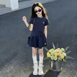 女童短袖短裙韩系套装夏2026新款儿童夏季薄款运动百褶裙两件套潮
