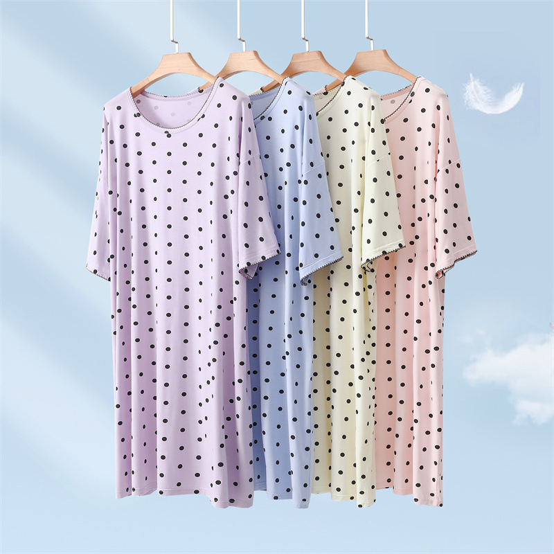 Short-sleeved dress Women's Spring and Summer Nightgown Base Skirt Loose plus size Home Skirt Thin Polabo Lace Mid-length Skirt