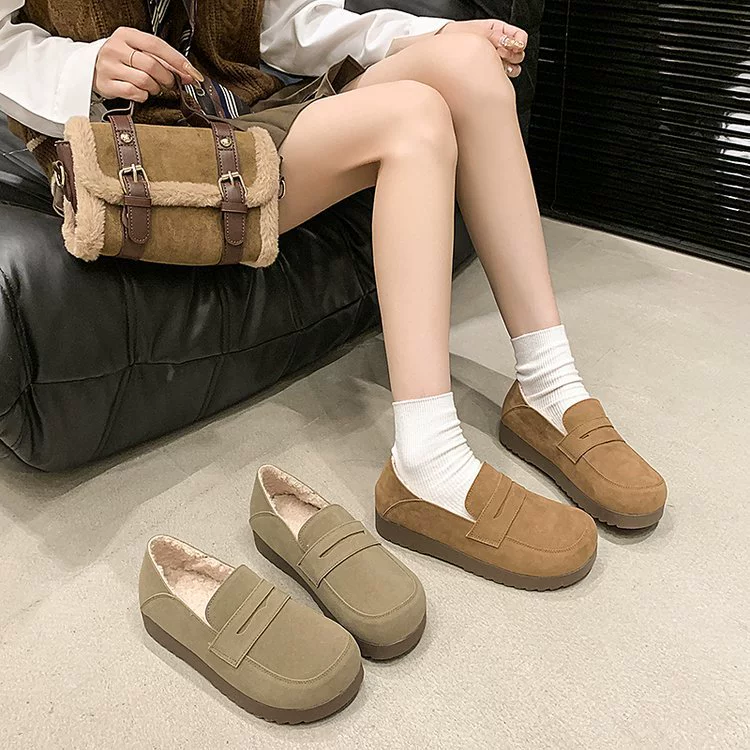 Matte demi-season footwear, fleece loafers for leisure, 2024 years, soft sole
