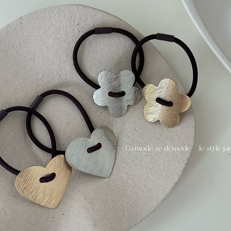 Koreaanse stijl legering hoogwaardige haarband geborsteld liefdesbloem hoofd touw eenvoudige hoge elastische rubberen band vrouwen haaraccessoires_voghion.com