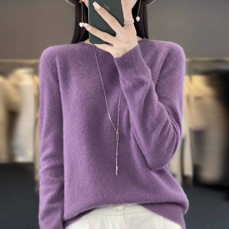 一线成衣v领针织衫女套头打底纯羊毛衫秋冬长袖毛衣短款上衣|undefined