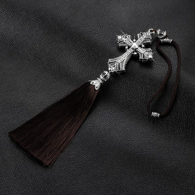 New car cross ornaments creative Car Rearview Mirror blessing safety metal pendant car decorations (Car hanging) - ancient-silver