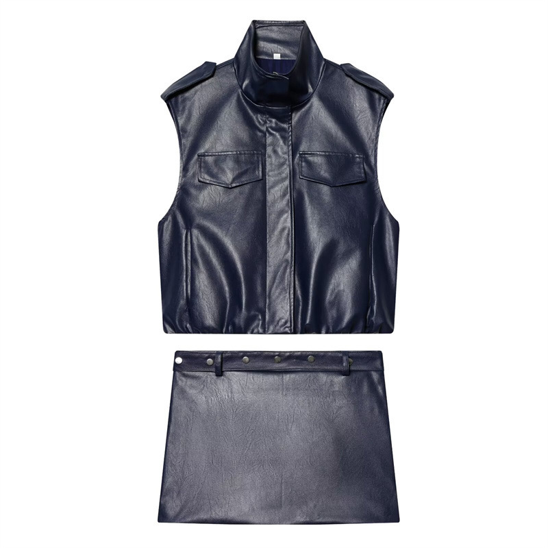Foreign Trade Wholesale European and American Style Women's Clothing Fashionable Leather-Effect Vest 1255817 Short Skirt 5427401 Foreign Trade Wholesale European and American Style Women's Clothing Fashionable Leather-Effect Vest 1255817 Short Skirt 5427401