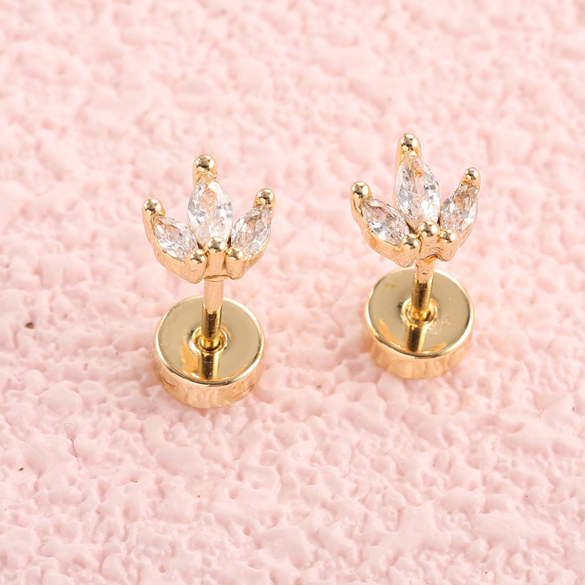 1 Pair Stainless Steel + Copper Plated Real Gold Zirconia Ear Bone Studs, 20G Fine Rod Piercing Jewelry, Hot-Selling Cross-Border Product, In Stock detail image 8