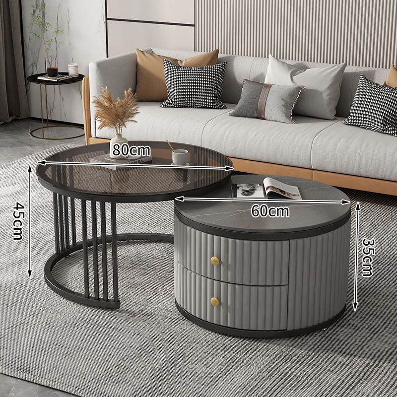Mesa de café nórdica moderna simple apartamento pequeño Placa de roca mesa de café combinación redonda Luz de lujo sala de estar mesa de té en casa estilo crema