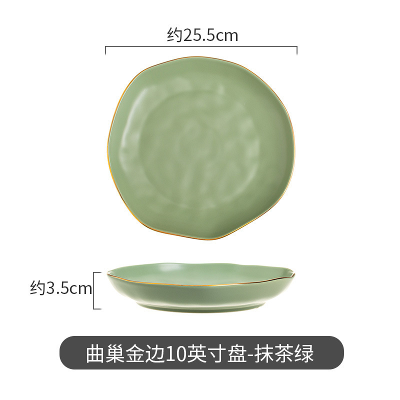 Moderno juego de regalo de tazones de sopa de lujo, diseño creativo de nido curvo irregular con vajilla de cerámica con borde dorado, que incluye platos, tazones y cucharas para uso doméstico.