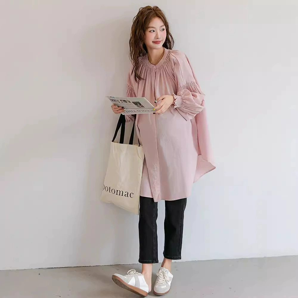 Весенняя и осенняя новая одежда для беременных сладкая рубашка с круглым вырезом, юбка для беременных, рыхлые большие размеры, хорошие вещи во время беременности, мама с длинными рукавами