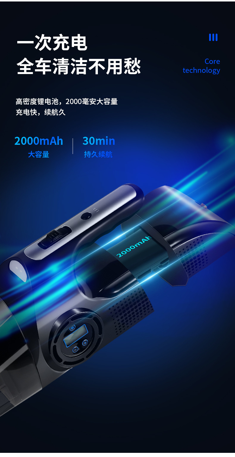 Car Vacuum Cleaner, Multifunctional Car Handheld Portable Air Pump, Digital Tire Pressure Gauge, Wireless High-Power Vacuum Cleaner