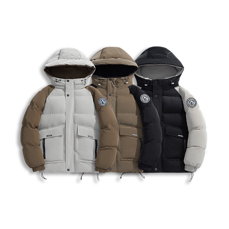 Veste d'hiver épaisse et chaude à capuche en coton de couleur unie pour homme, autocollants brodés_voghion.com