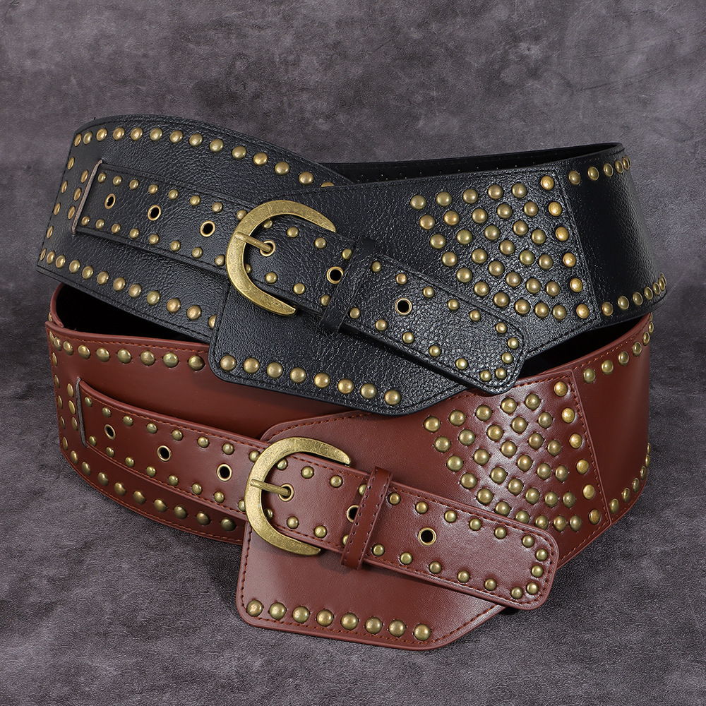 Nuova cintura transfrontaliera, coprivita Spicy Girl con rivetti punk decorativo gonna tendenza industria pesante occidentale abbinata a fibbia ad ago per cintura accattivante_voghion.com