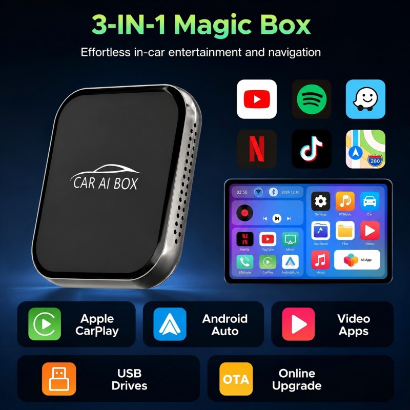 Cross-Border Three-In-One Wired to Wireless Carplay Box Apple Smart Android Auto Android Box