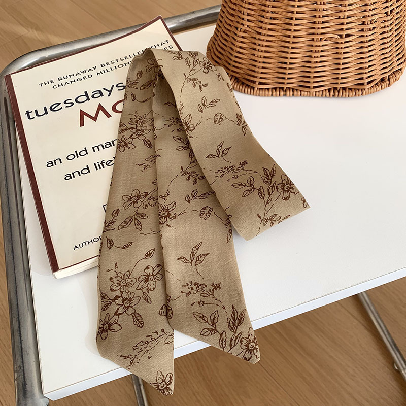 Bufanda de seda, banda larga, sensación de alto nivel, bufanda de lunares pequeños, decoración de cinta de doble capa, banda para el cabello estrecha, bolsa de atar drapeado, cinturón de cinta