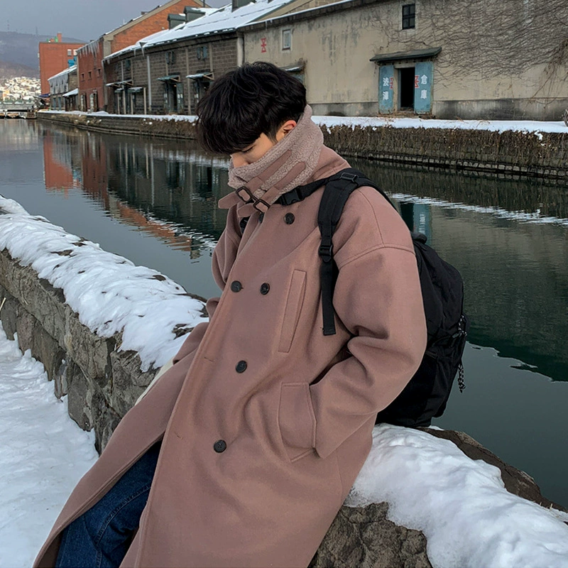 Зимнее двубортное шерстяное пальто MYQ, мужское шерстяное пальто средней длины, мужское Свободное пальто из корейской овечьей шерсти