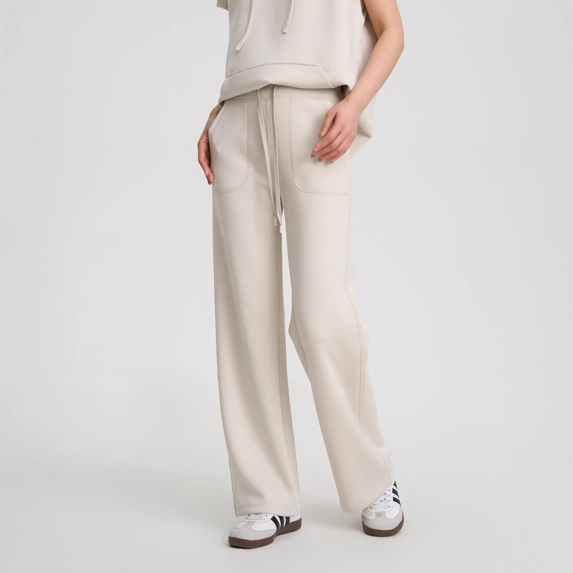 3.0 Modal Sand-Washed Drawstring High-Waisted Straight-Leg Pants 2026 Spring New Wide-Leg Casual Sports Trousers