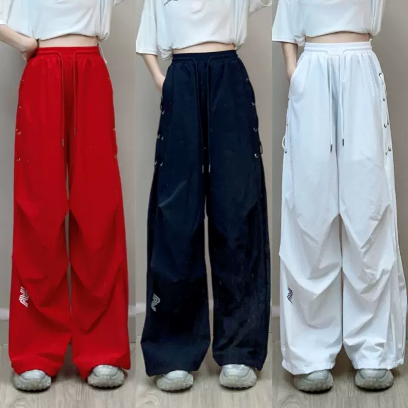 夏季新款冰感薄款舞蹈裤女高腰印花侧边抽绳设计宽松舒适跳舞裤子