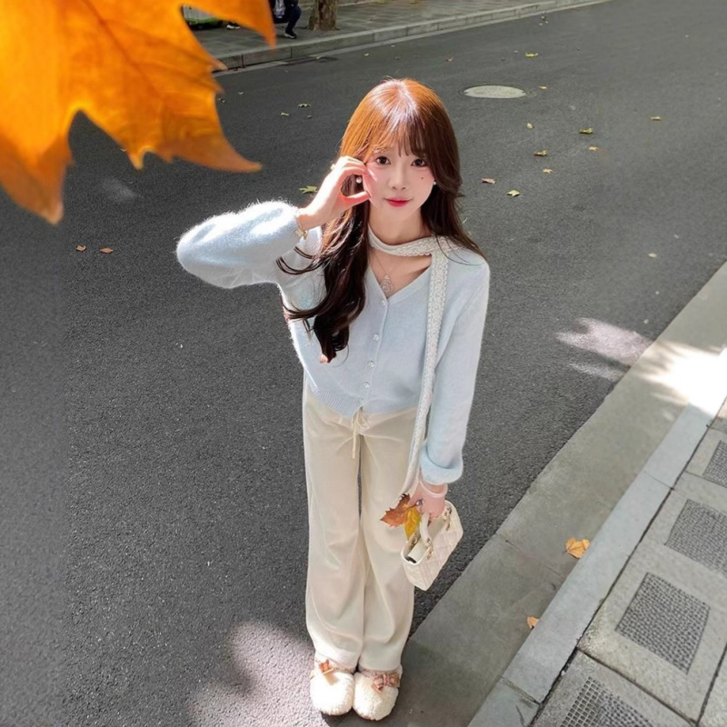 清新甜美秋冬新款韩系针织衫显瘦2025蕾丝优雅飘带优质毛衣外套女|undefined
