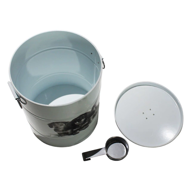 10л ПЭТ хранения бочка круглый оцинкованная железа кожа кошка собака Зерна Ведро с ложкой корм для животных банки кошка собака зерна банки