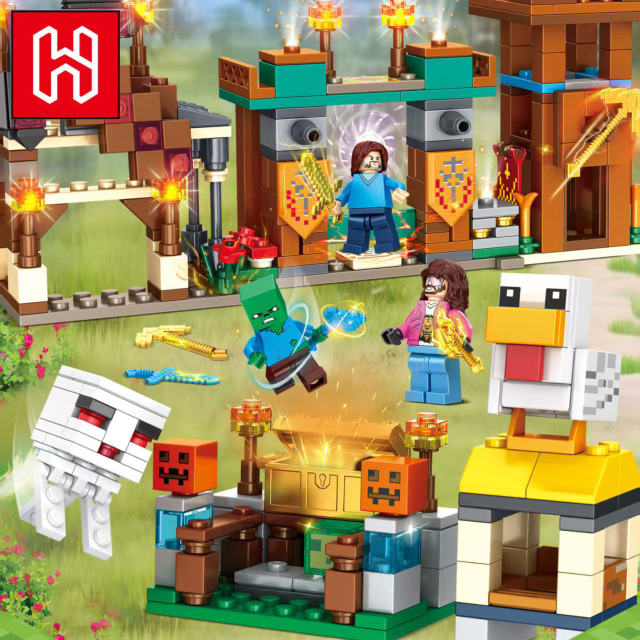 H Brand Minecraft Building Blocks Pixel Block Base Kidsren's Educational Assembly 3D Stereo Building Block Toys