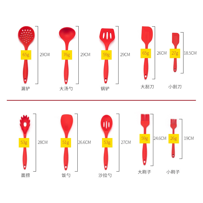 Силиконовый кухонный набор: пять предметов spatula, лопатка для жарки, дуршлаг, рисовая ложка, несиликоновая лопатка для жарки, ложка для супа