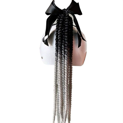 Helmet Bow Spring Braid Suction Cup Type Removable and Strong Motorcycle Motorcycle Full Helmet Decorative Takeaway Braid Dirty (Motosiklet dəbilqələri) - black-bow-black-gradient-gray