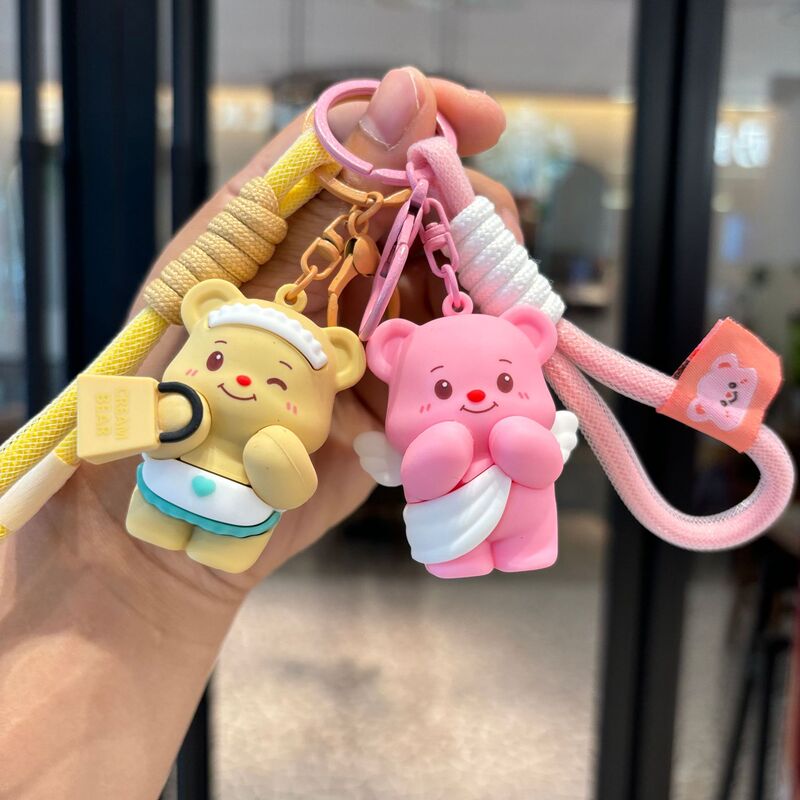 Pink Cute Gift Bag Bear Pendant Keychain Student Pendant Graceful Butter Couple Cute Jewelry Wholesale