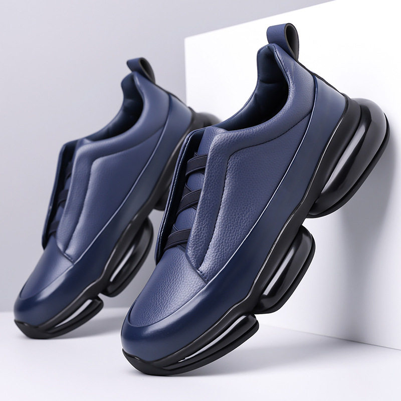 Giày thể thao nam cổ cao dáng sneaker buộc dây, đế bằng chống trơn trượt, thoáng khí — Màu đen, màu xanh