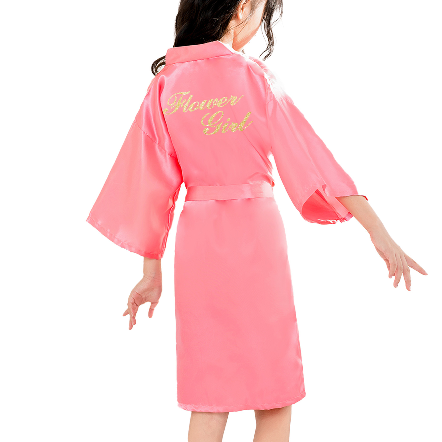 Vestido de Novia para Niña, Color Sólido, con Estampado Dorado, Estilo Cardigan, para Bodas