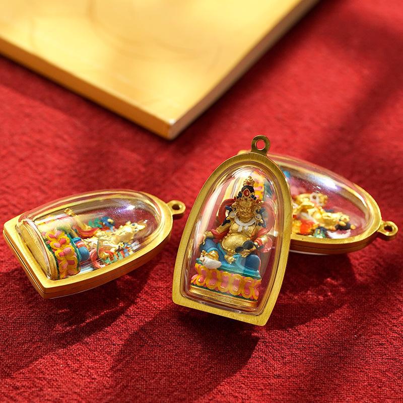 금상 닦아 GABU 상자 펜던트 상속 손으로 그린 삶 4 무장 GUANYIN 녹색 학위 어머니 노란색 신 부의 국가 스타일 THANGKA