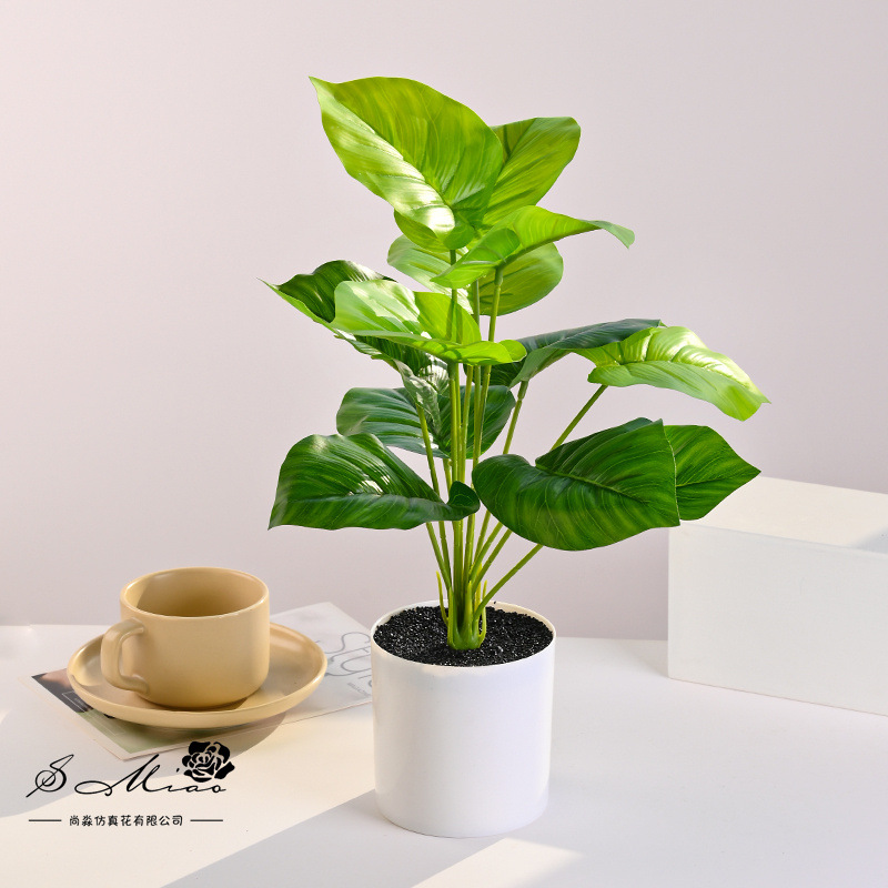Plantas verdes de 12 hojas, plantas en macetas de simulación, flores artificiales, decoración de estudio fotográfico para el hogar creativo, plantas verdes artificiales, bonsai de simulación